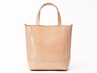 Włoska Torebka Vera Pelle Shopperka Skóra Beż t12